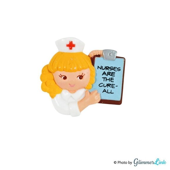 VTG 1983 Nurse Brooch by Enesco "Nurses Are The Cure All" - Picture 1 of 4